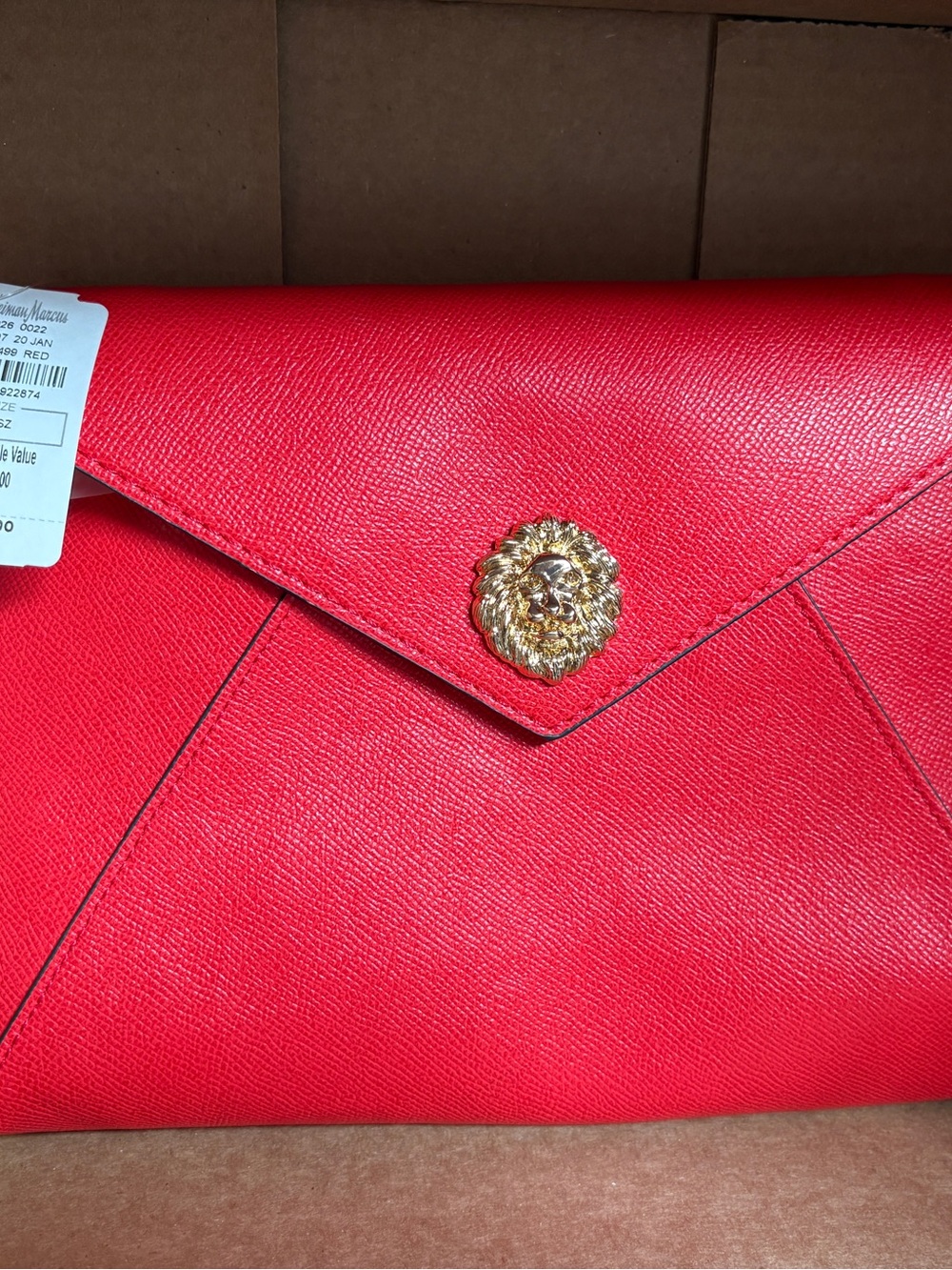 Red Envelope Clutch with Gold Lion Accent